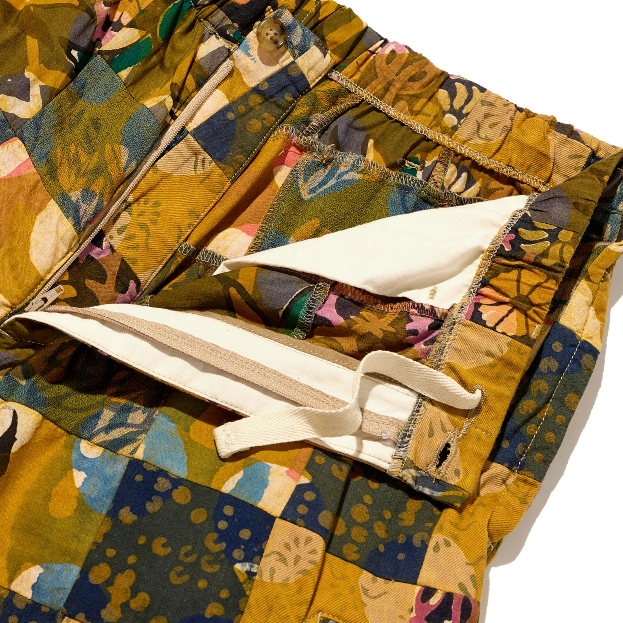 Drawstring Pant - Olive Cotton Multi Pattern Patchwork - Image 4