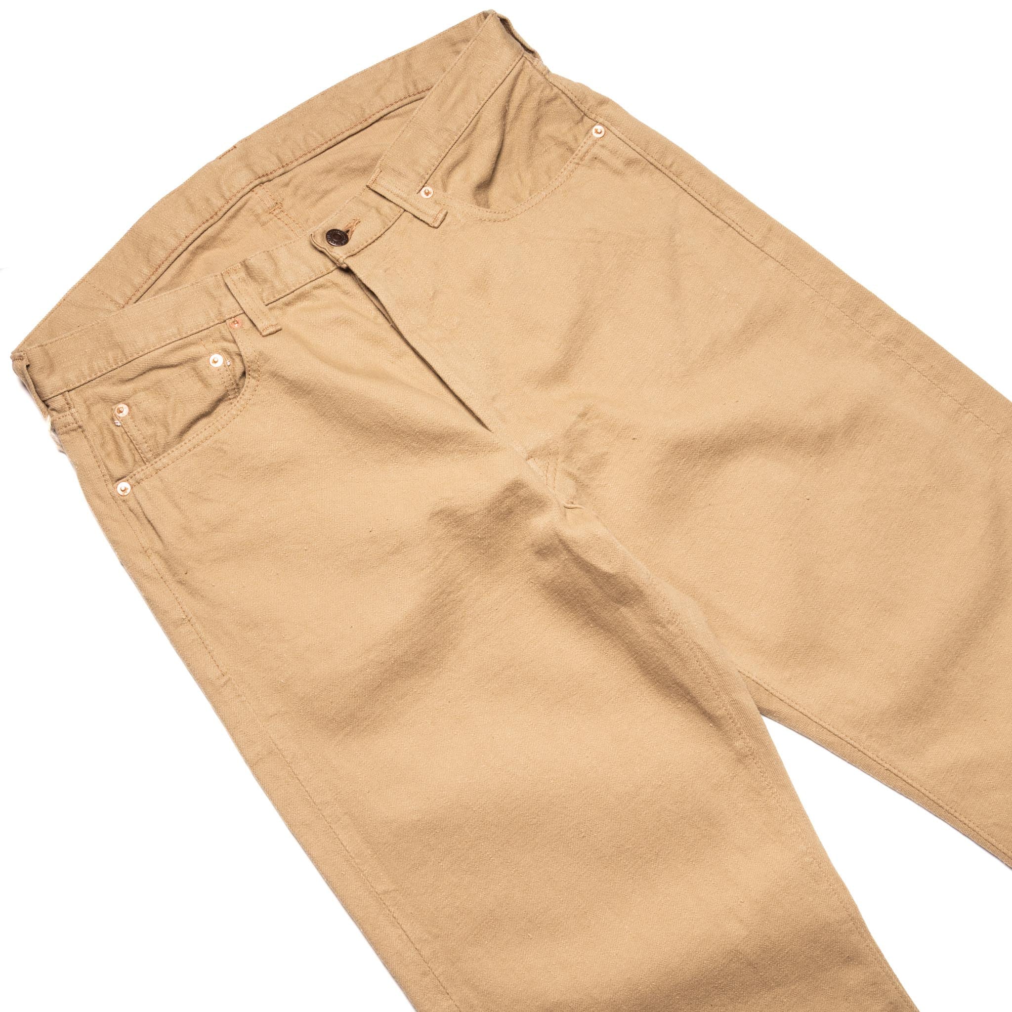 0105BE Wide Straight 12oz Slub Selvedge Denim Beige - Image 4