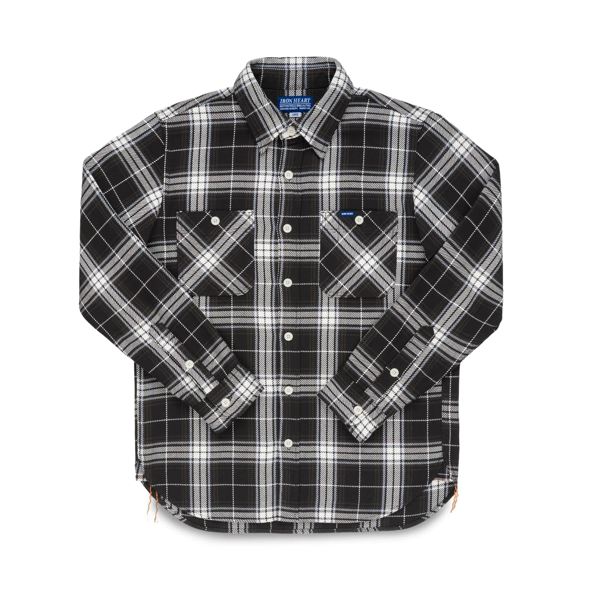 IHSH-441-BLK 9oz Selvedge Flannel Check Work Shirt - Black