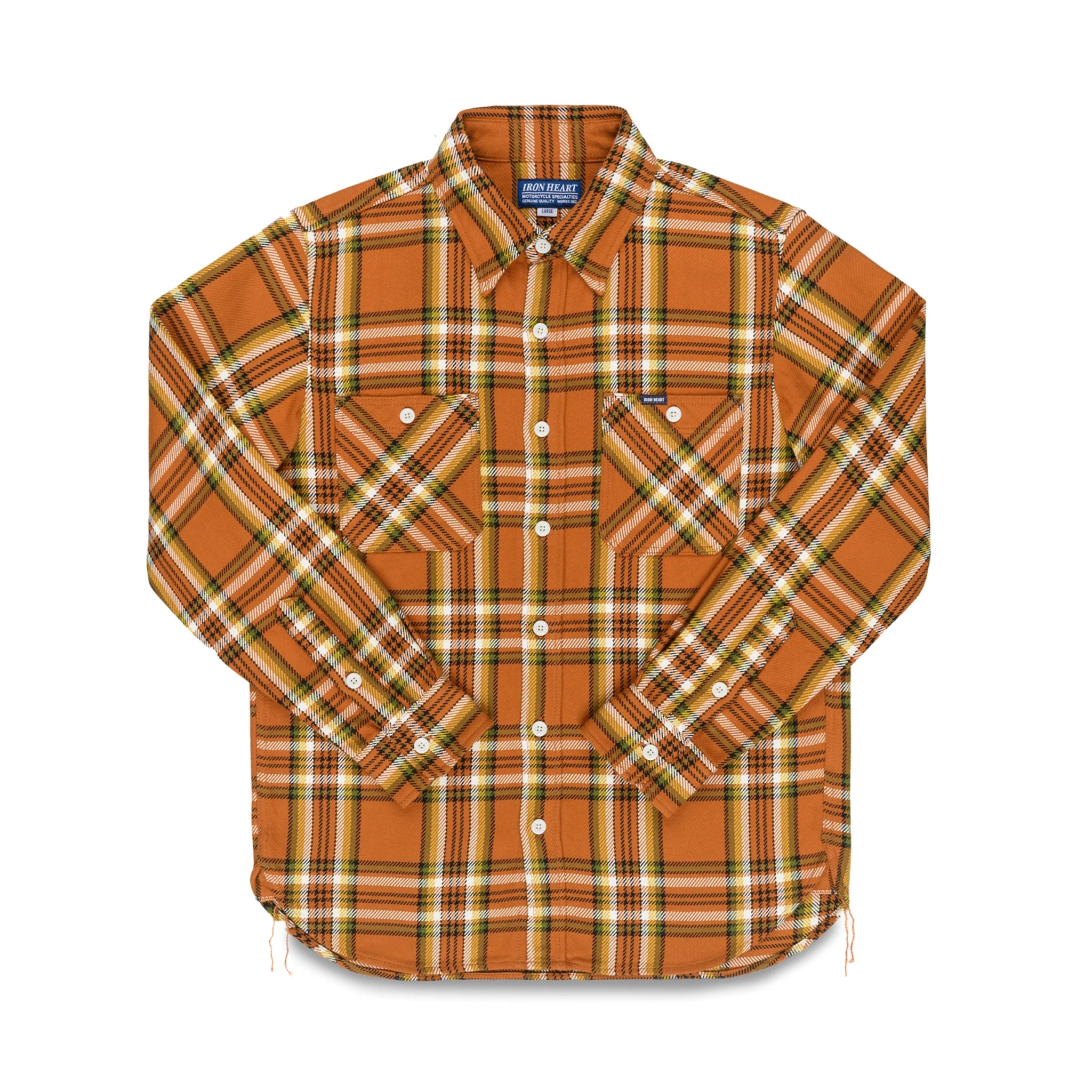 IHSH-442-ORA 9oz Selvedge Flannel Check Work Shirt - Orange