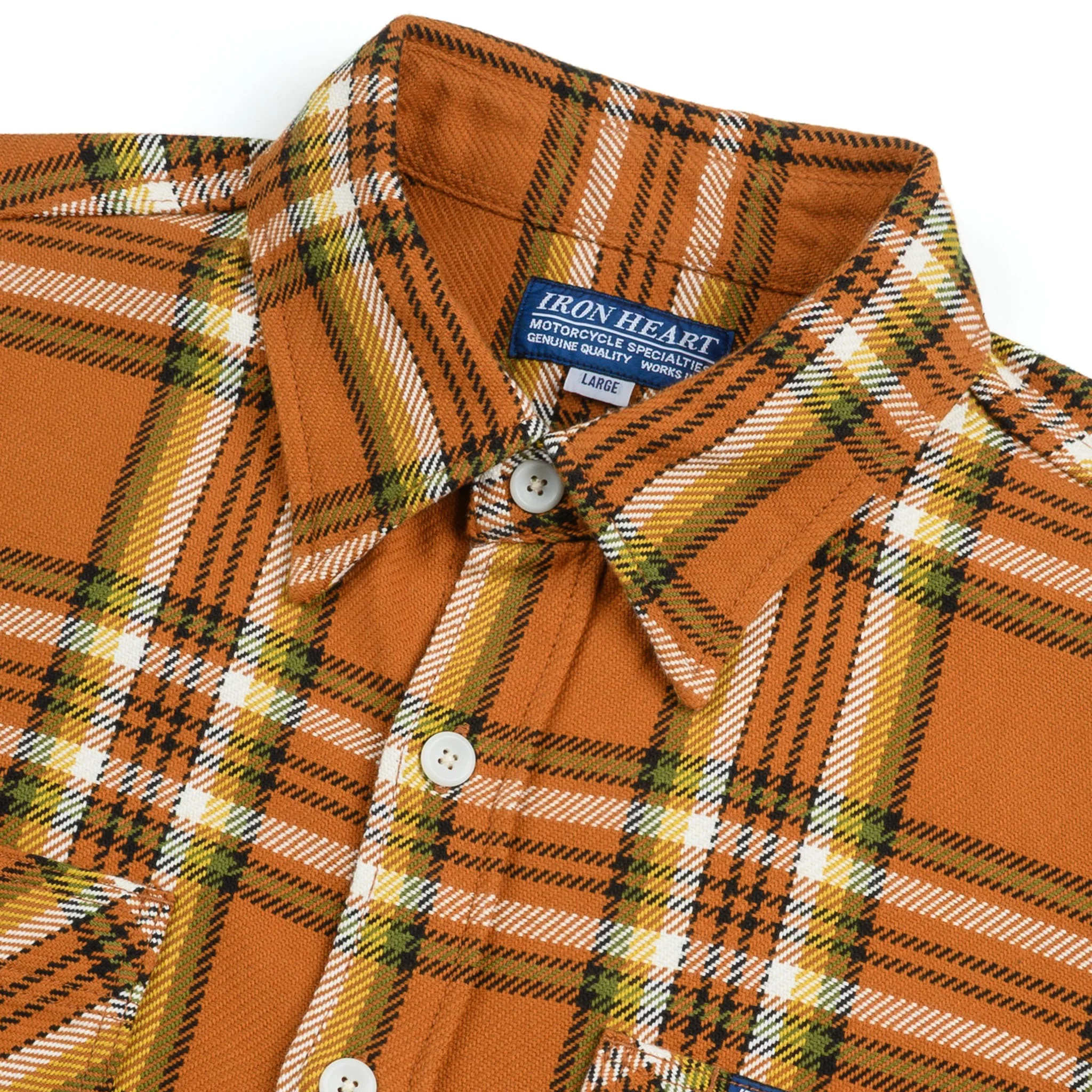 IHSH-442-ORA 9oz Selvedge Flannel Check Work Shirt - Orange - Image 3