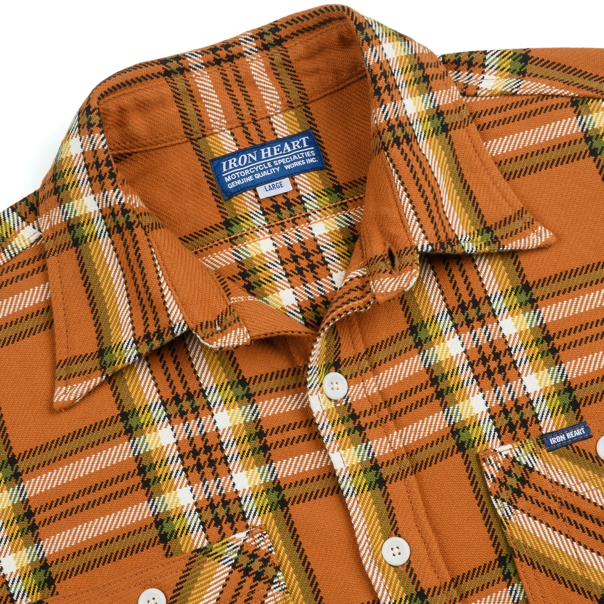 IHSH-442-ORA 9oz Selvedge Flannel Check Work Shirt - Orange - Image 4