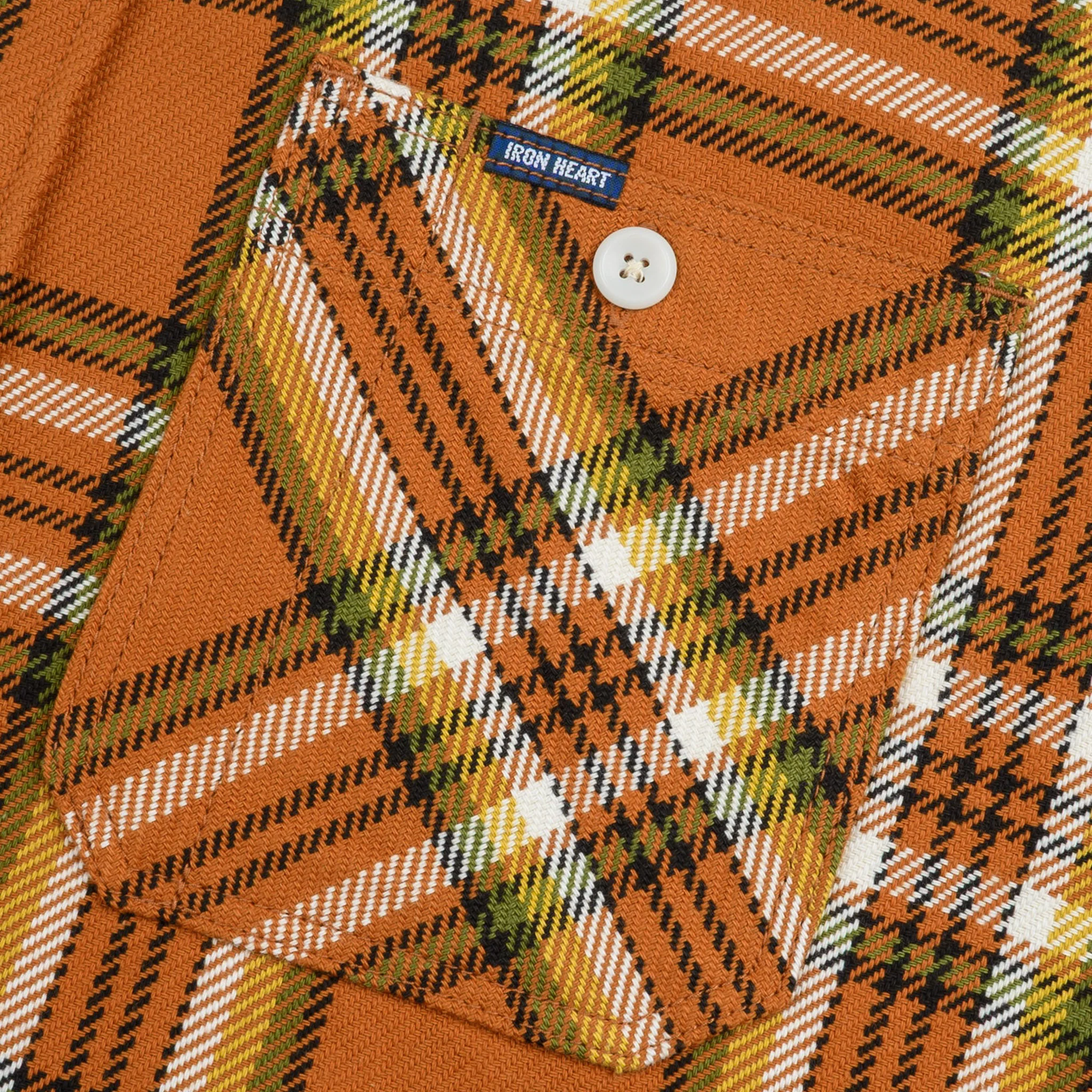 IHSH-442-ORA 9oz Selvedge Flannel Check Work Shirt - Orange - Image 5