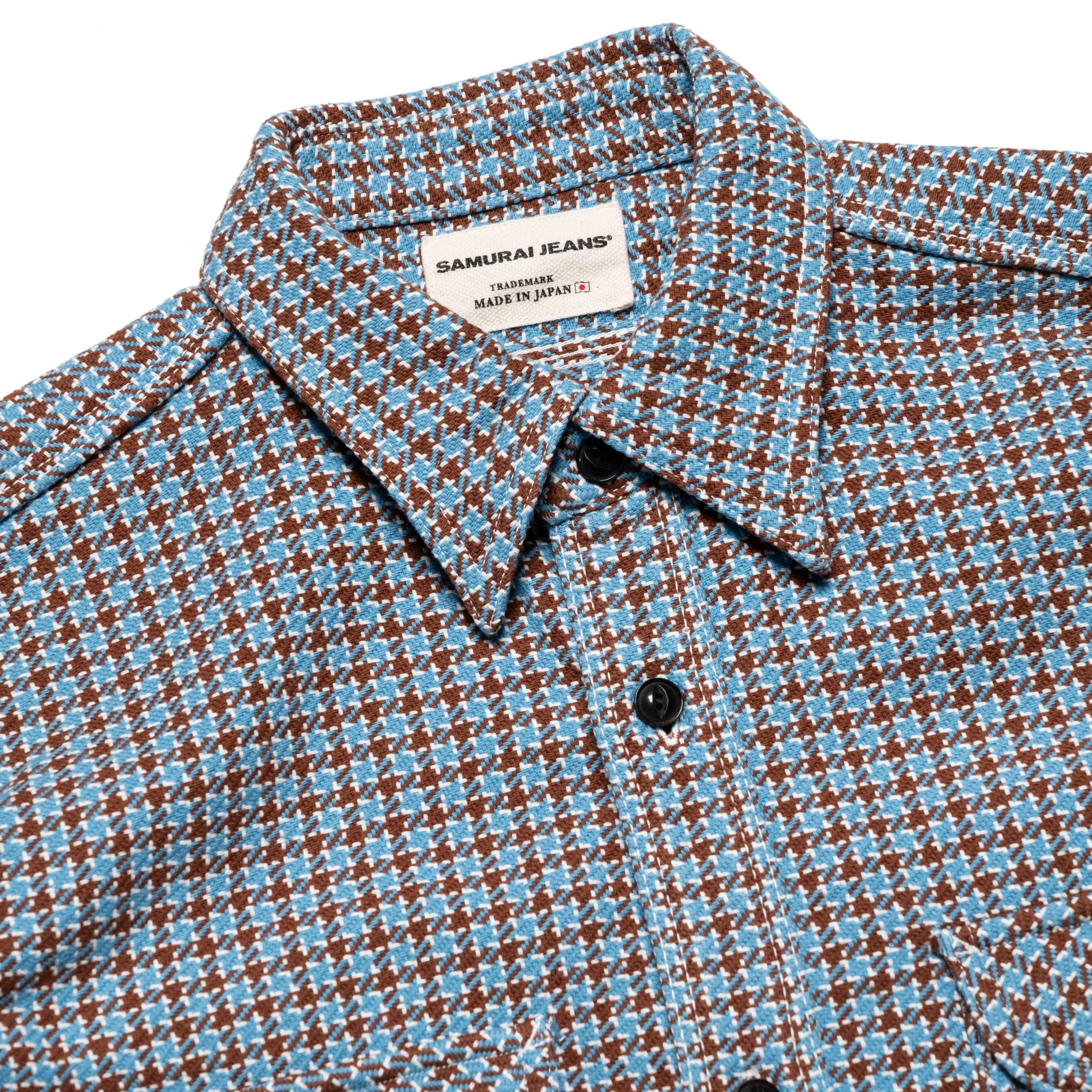 SIN25-02W Cheese Indigo Heavy Flannel Work Shirt Light Blue/Brown - Image 3